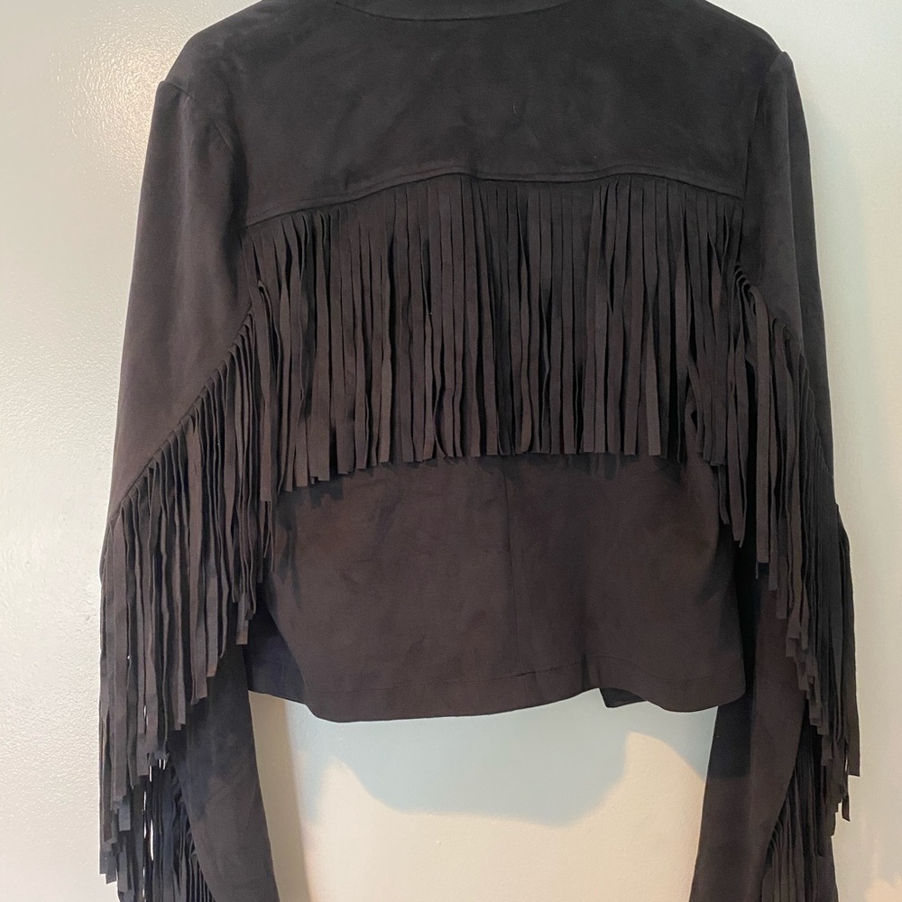 LA Hearts size L grey suede fringed jacket